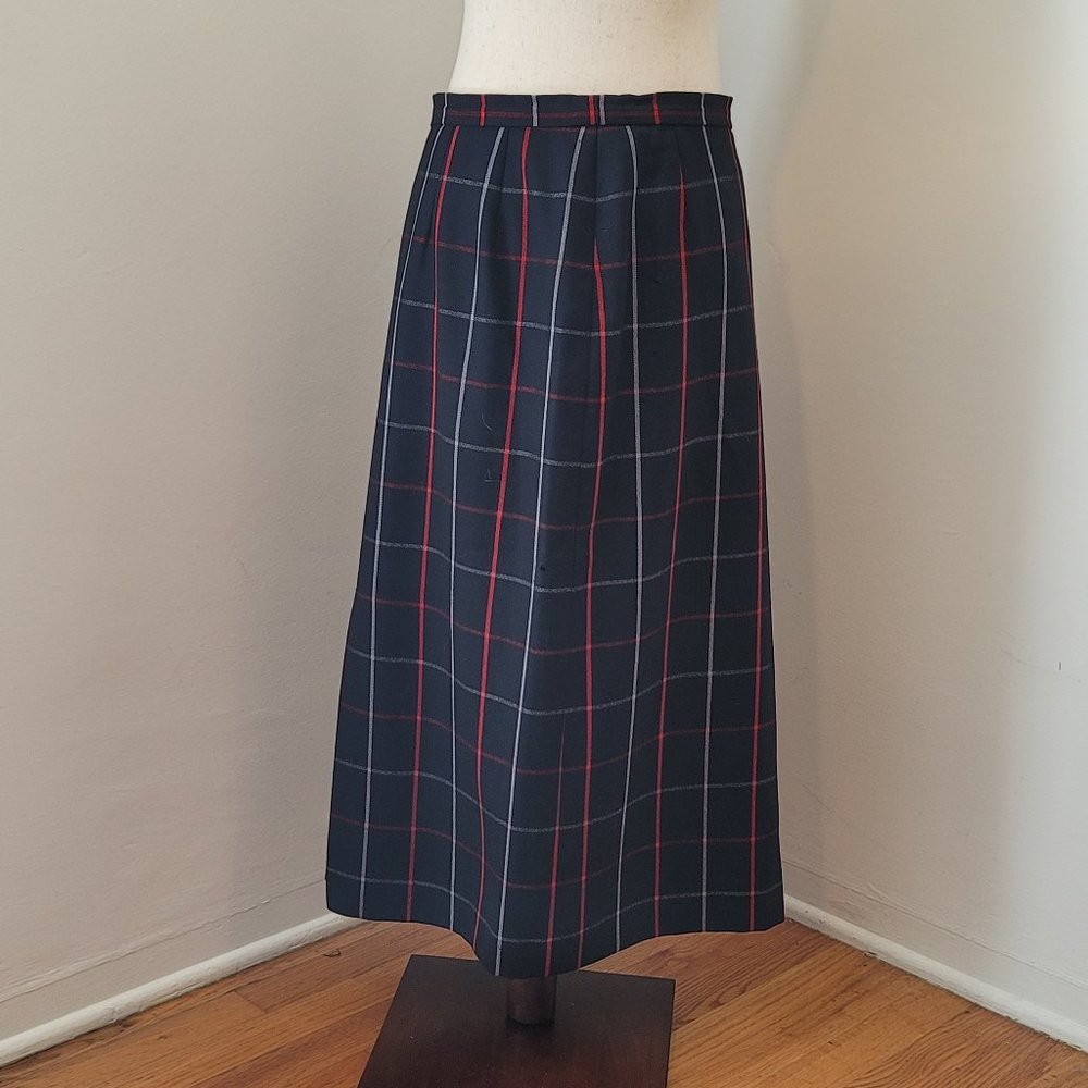 Navy check Burberry wool midi skirt UK10 US6